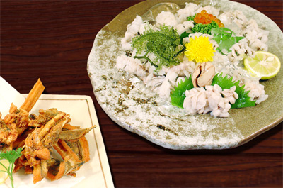 ハモの湯引、唐揚